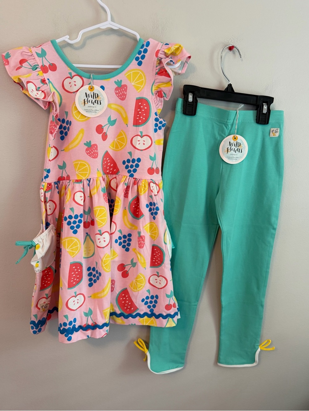 Wild Flowers Pink Fruit-Print Dress & Teal Leggings Set